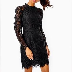 Lilly Pulitzer Averi Long Sleeve Mini Lace Floral little Black Dress size 00